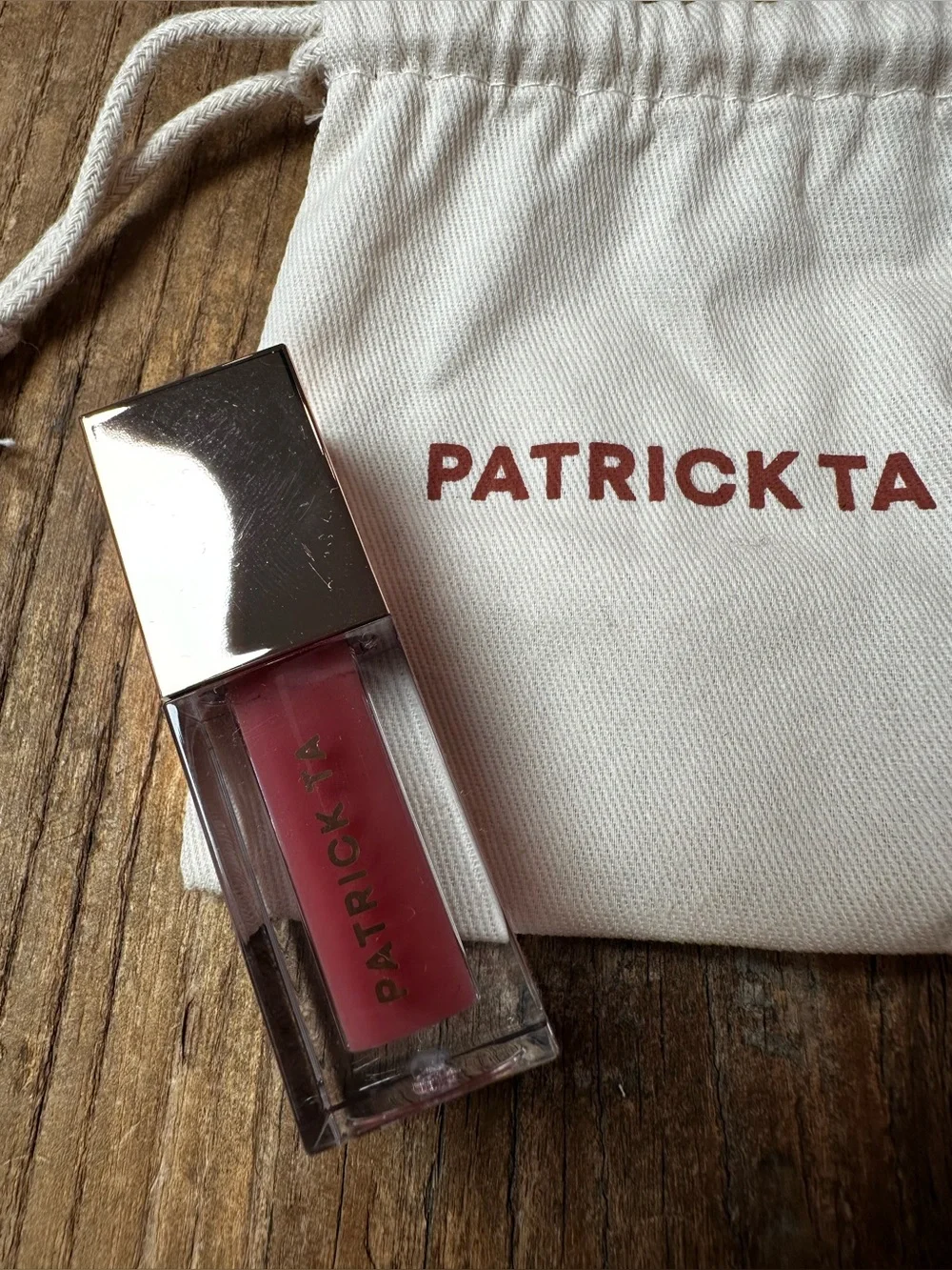 Patrick Ta Lip Gloss in Rose Pink with Cream Pouch